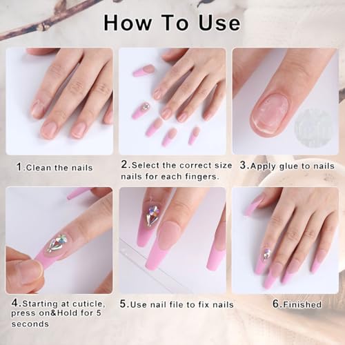 24 Pcs Short Square French Tip Press-On Nails with Glitter Rhinestones