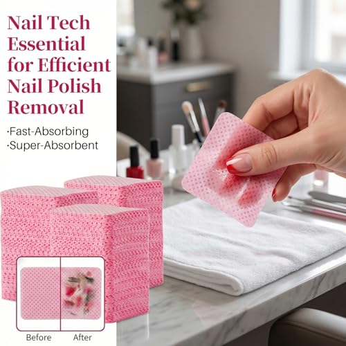 1200 Pack Pink Lint-Free Nail Wipes - Acetone Remover Pads for Gel Nails & Extensions