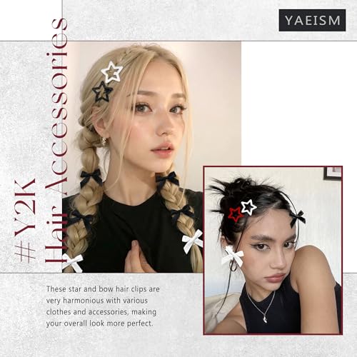 YAEISM 24PCS Red Star Hair Clips Mini Bow Hair Bows for Women & Girls