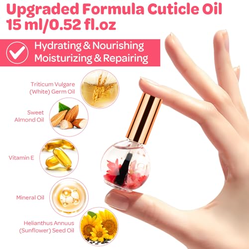 JIASHENG Strawberry Cuticle Oil with Real Flowers - 15ml Hydrating Nail Care