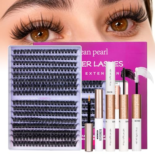 Ocean Pearl Lash Clusters 320pcs 3D Thick Lash Clusters kit 60D+80D Lashes,Eyelashes,Lash Extension Kit,Eyelash Clusters with lash adhesive+sealer+remover+tweezers,Lashes Clusters Eyelash Extensions