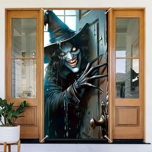 BlissYard Creepy Witch Halloween Door Cover - 71x35 Inch