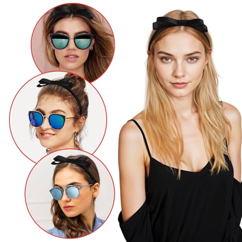 Tyqour 2 Pcs Black Bow Headband for Women - Cute Hair Accessories