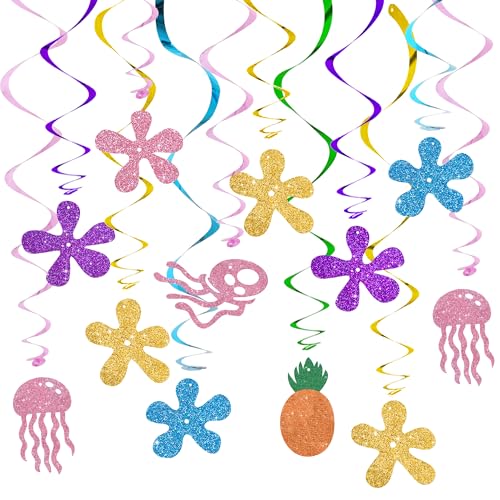 BEISHIDA 15Pcs Ocean Theme Hanging Decorations - Pre-Strung Jellyfish & Coral Flowers for Parties