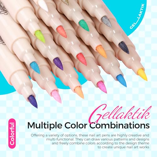 GELLAKTIK 18-Color Waterproof Quick Dry Nail Art Pens - Green, 0.7mm Precision for DIY Designs