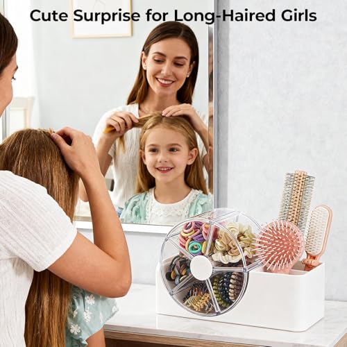 Rotating Hair Accessories Organizer with Hair Brush Holder - White