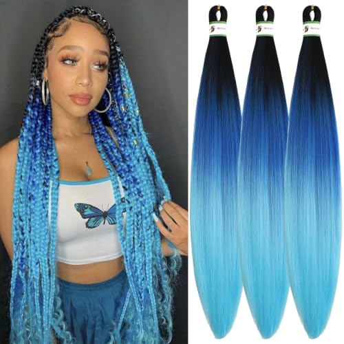 Nescorner 24-Inch Pre-Stretched Braiding Hair - Ombre Blue Yaki Texture