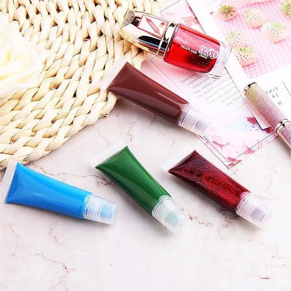 Uadbau 20 Pcs Clear 10ml Lip Gloss Tubes Refillable Squeeze Containers with 5ml Syringes for DIY Lip Balm & Cosmetics