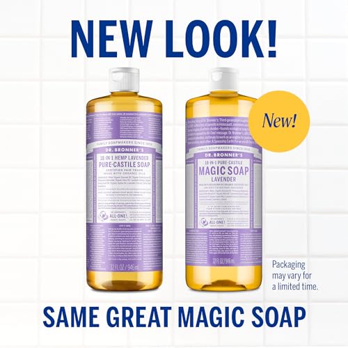 Dr. Bronner's Organic Castile Liquid Soap 32 Oz - Lavender, 18-in-1 Uses, Concentrated, Vegan, Fair Trade