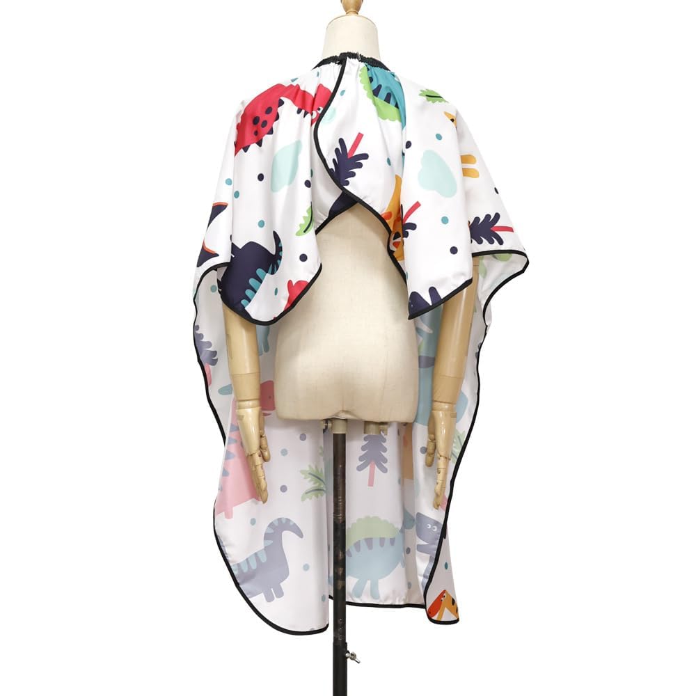 Dinosaur Print Hair Cutting Gown with Neck Elastic, Waterproof Salon Cape for Haircut Styling Home Use
