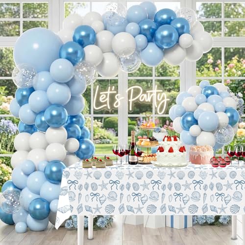 3 Pcs Blue Seashell Tablecloths - 54 x 108 Inch Waterproof Plastic for Beach Parties