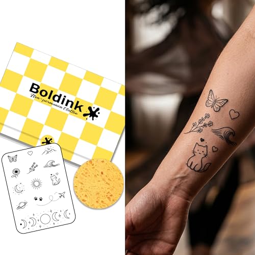 Boldink Mini Cute Temporary Tattoo Set – Hand, Arm, Cat, Butterfly Designs