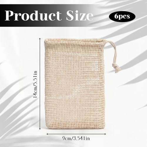 6-Pack Natural Sisal Soap Saver Bags for Exfoliating & Quick Drying