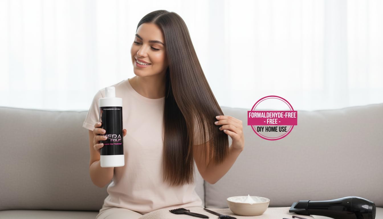 Kera Fruit Keratin Hair Treatment - Formaldehyde-Free 16oz Kit for All Hair Types | Frizz Control & Repair