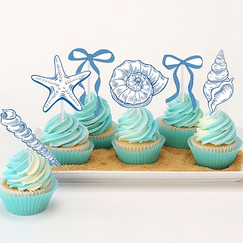 24PCS Starfish & Seashell Cupcake Toppers - Ocean Party Decorations