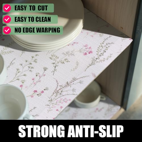 Non-Slip Floral Shelf Liner - Waterproof Drawer & Cabinet Protector, 12in x 10ft