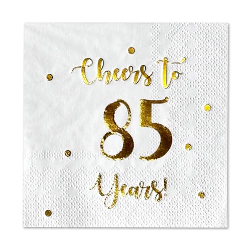 Cheers to 85 Years Cocktail Napkins - 50 Pack, 3-Ply Gold Foil Design