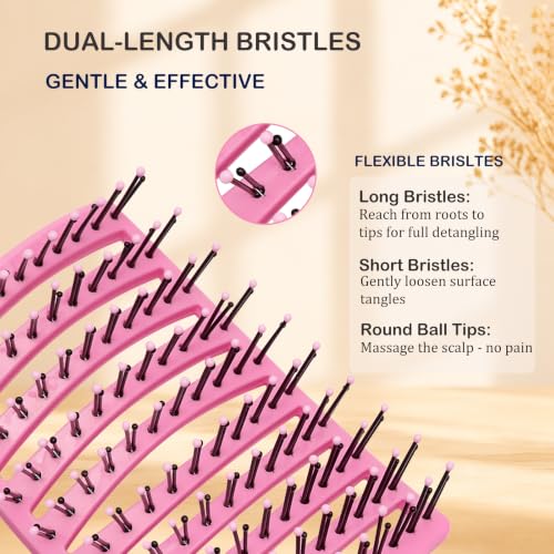 Elfirly Detangler Hair Brush for Wet & Dry Thick & Fine Hair - Black & Pink