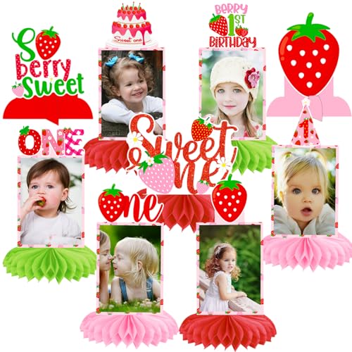 Strawberry First Birthday Honeycomb Centerpieces - 10 Pcs