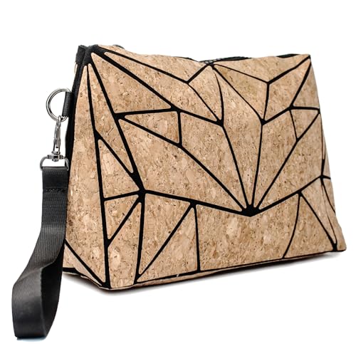 Cork Wristlet Pouch for Women - Zipper Makeup Organizer Bag
