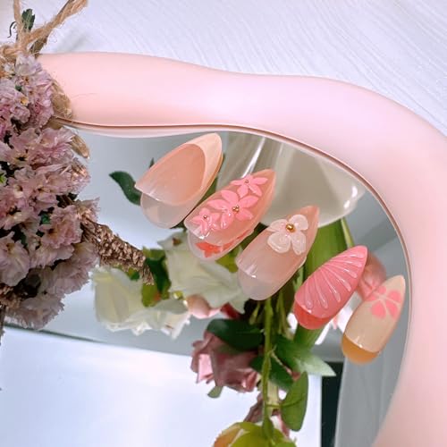 24Pcs French Tip Press on Nails - Floral Acrylic Nail Art