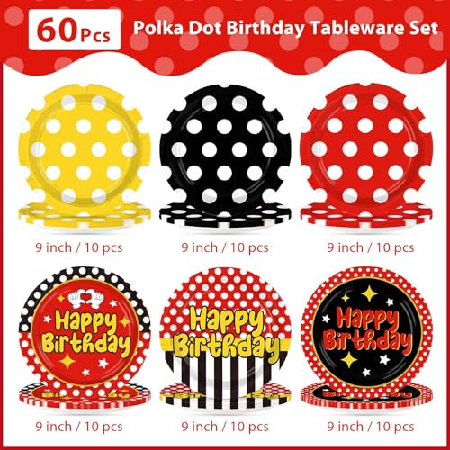 60Pcs Cartoon Mouse Birthday Paper Plates - 9" Heavy Duty Disposable Dinnerware
