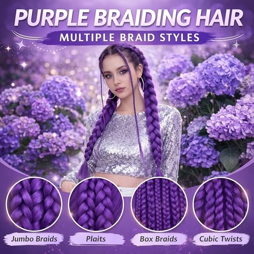 HAITOO Purple Braiding Hair Extensions 26 Inch Pre Stretched Crochet 3 Pack for Cosplay Halloween