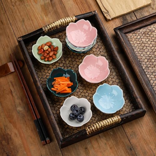 Dark Green Cherry Blossom Dish Set - 5 Cute Ceramic Plates