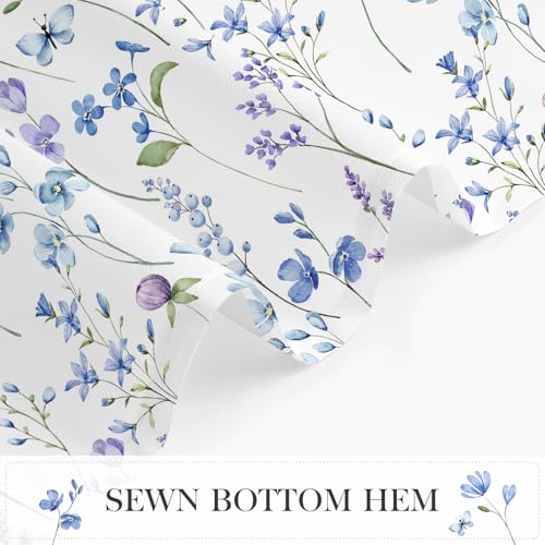 Litabel Watercolor Floral Shower Curtain - Blue Butterfly Design, 72x72 Waterproof