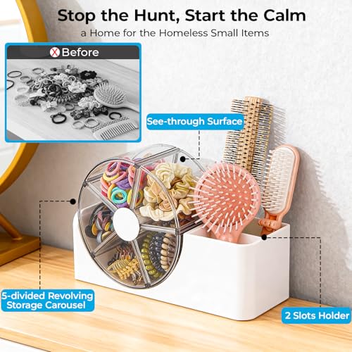 Rotating Hair Accessories Organizer with Hair Brush Holder - White