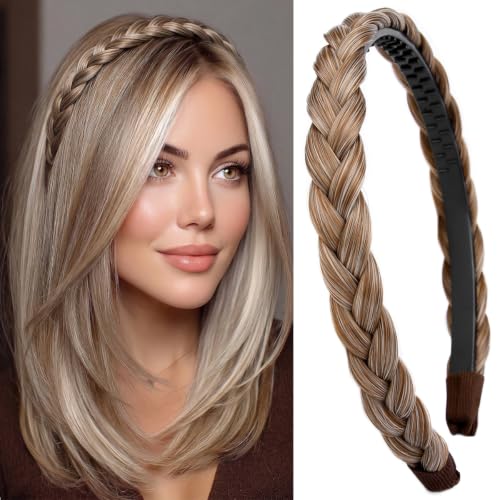 Caramel Blonde Synthetic Braided Headband with Teeth for Women & Girls