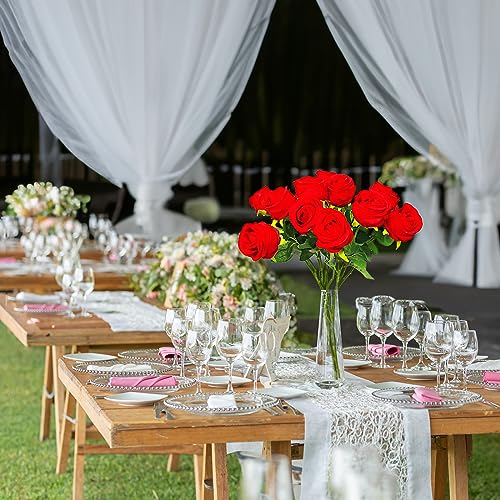 12PCS Realistic Red Silk Roses with Long Stems for DIY Decor