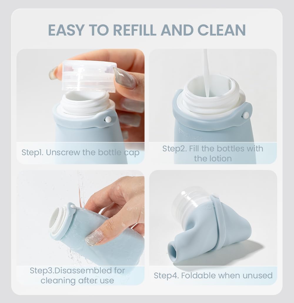Travel Bottles for Toiletries - TSA Approved 2oz Leak-Proof Silicone Containers | 3 Pack Squeezable Travel Accessories