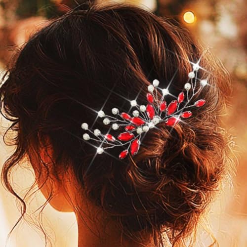 Unicra Red Bridal Crystal Hair Comb Wedding Hair Accessory for Women - Sparkly Rhinestone Headpiece - Handmade