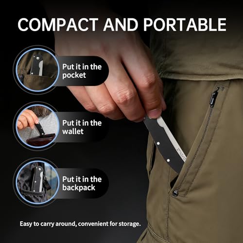 MenGate Black Folding Pocket Beard Comb with G10 Handle, Locking Design