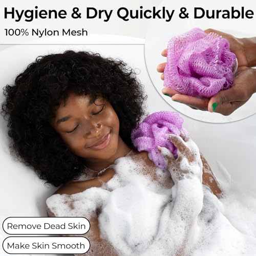 MINISENTIALS African Net Sponge with Knots (2 Pieces) Purple Lilac Back Scrubber 40in+, Exfoliating