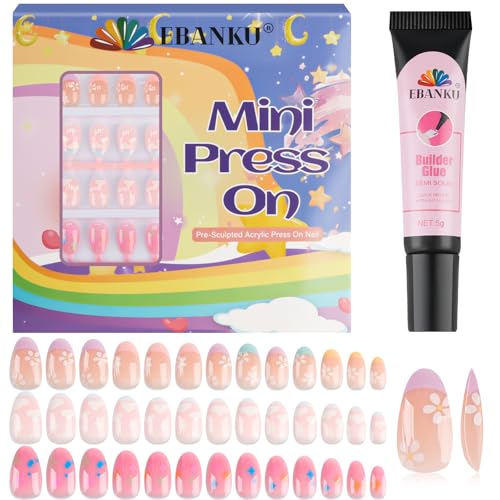 78 Pieces Press on Nails for Kids - EBANKU Pink Star/3P Set