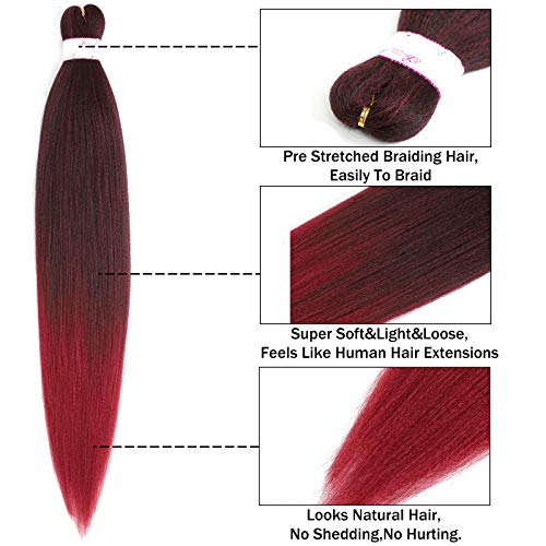 BEFUNNY 20 Inch Pre Stretched Braiding Hair - 8 Packs Ombre Black to Burgundy Red T1B/BUG