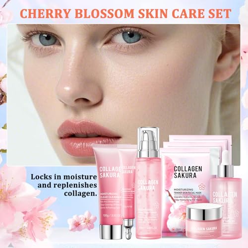 Sakura Skin Care Set - 8 Piece Moisturizing Facial Kit for Women