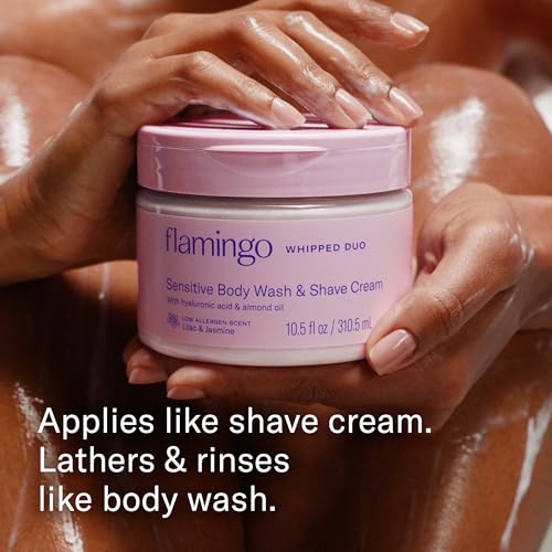 Flamingo Whipped Shave Cream for Sensitive Skin and Body Wash for Women - (2 Pack) 10.5 fl oz- Made with Hyaluronic Acid and Almond Oil