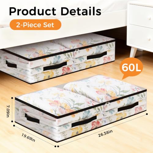 EdenDwell 2 Pack 60L Under Bed Storage Bags - Clear, Foldable & Durable