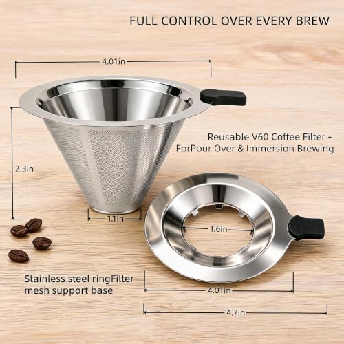 2-in-1 Immersion & Pour Over Coffee Maker with Stainless Steel Filter