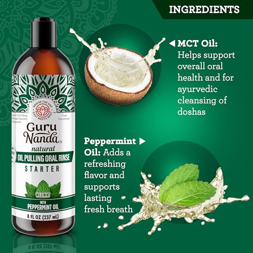 GuruNanda Coconut & Mint Pulling Oil Mouthwash - 8 Oz, Alcohol-Free