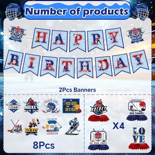 Hockey Birthday Party Decorations Set - 14Pcs Banner & Centerpieces