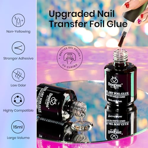 Beetles Nail Foil Art Kit - 20 Holographic Stickers & 2 Foil Glue Gels