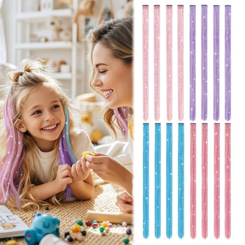 Mermaid Hair Tinsel Kit - 16 Clip-In Color Extensions for Kids