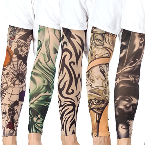 20PCS Unisex Fake Tattoo Sleeves Set - Tribal, Skull, Tiger, Crown & Heart Designs