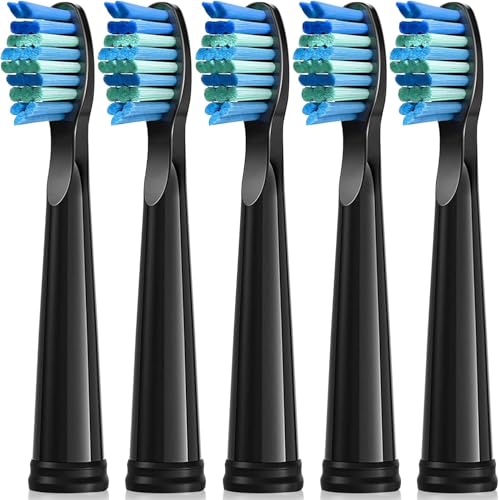 YUNCHI 5 Pack Toothbrush Replacement Heads for Fairywill & Sonic Electric Toothbrushes - Black, Pack of 5