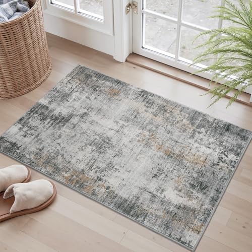 Modern Abstract Area Rug - Machine Washable, Non-Slip, Soft Grey