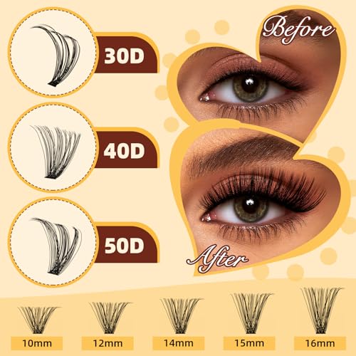 QUEWEL DIY Lash Extension Kit - 280pcs 30D+40D+50D Clusters, 12-18mm